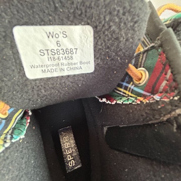 J.Crew Sperry Saltwater Plaid Navy Boots Size 6M Waterproof Rubber J9516 NWOT - Picture 4 of 8